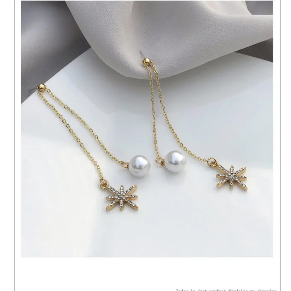 💙Star Shiny Pearl Threader Earrings - Picture 3 of 12